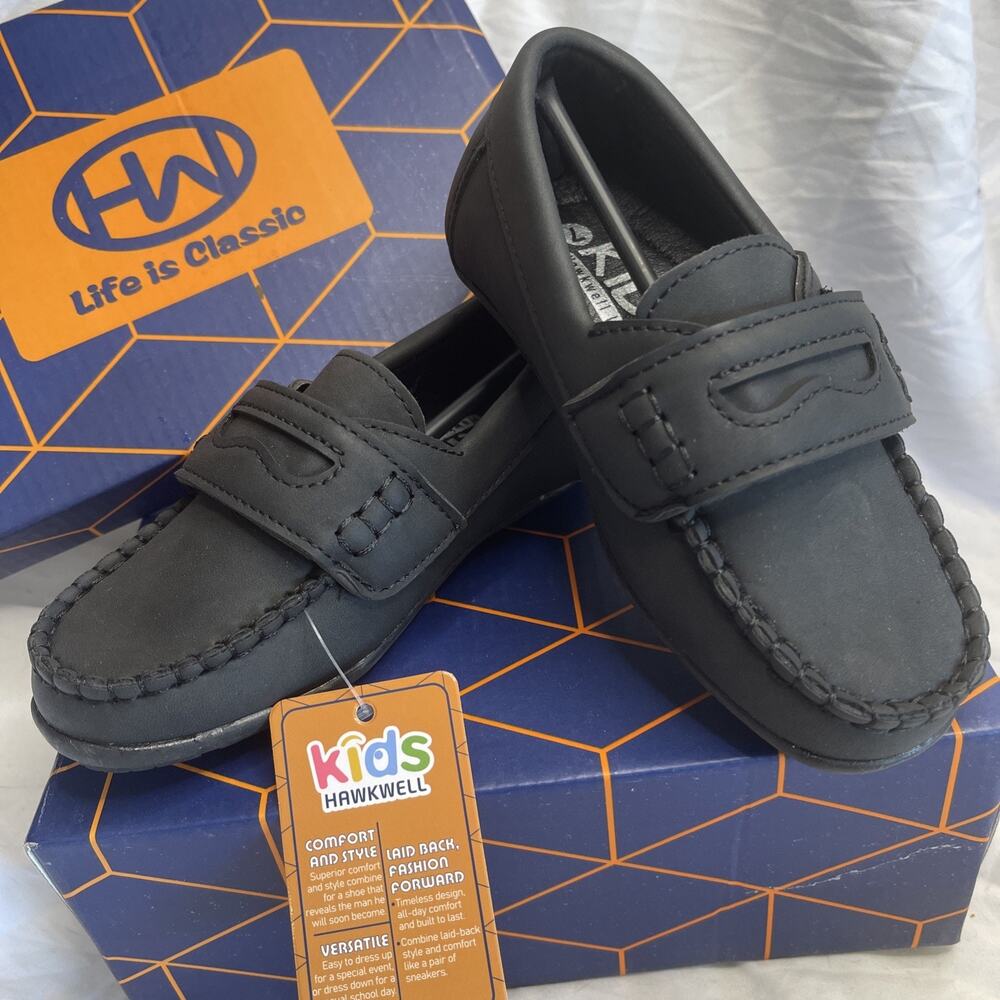 Hawkwell Loafer Shoe Kids Youth Boy's Size 7 Black Casual Slip On New NIB